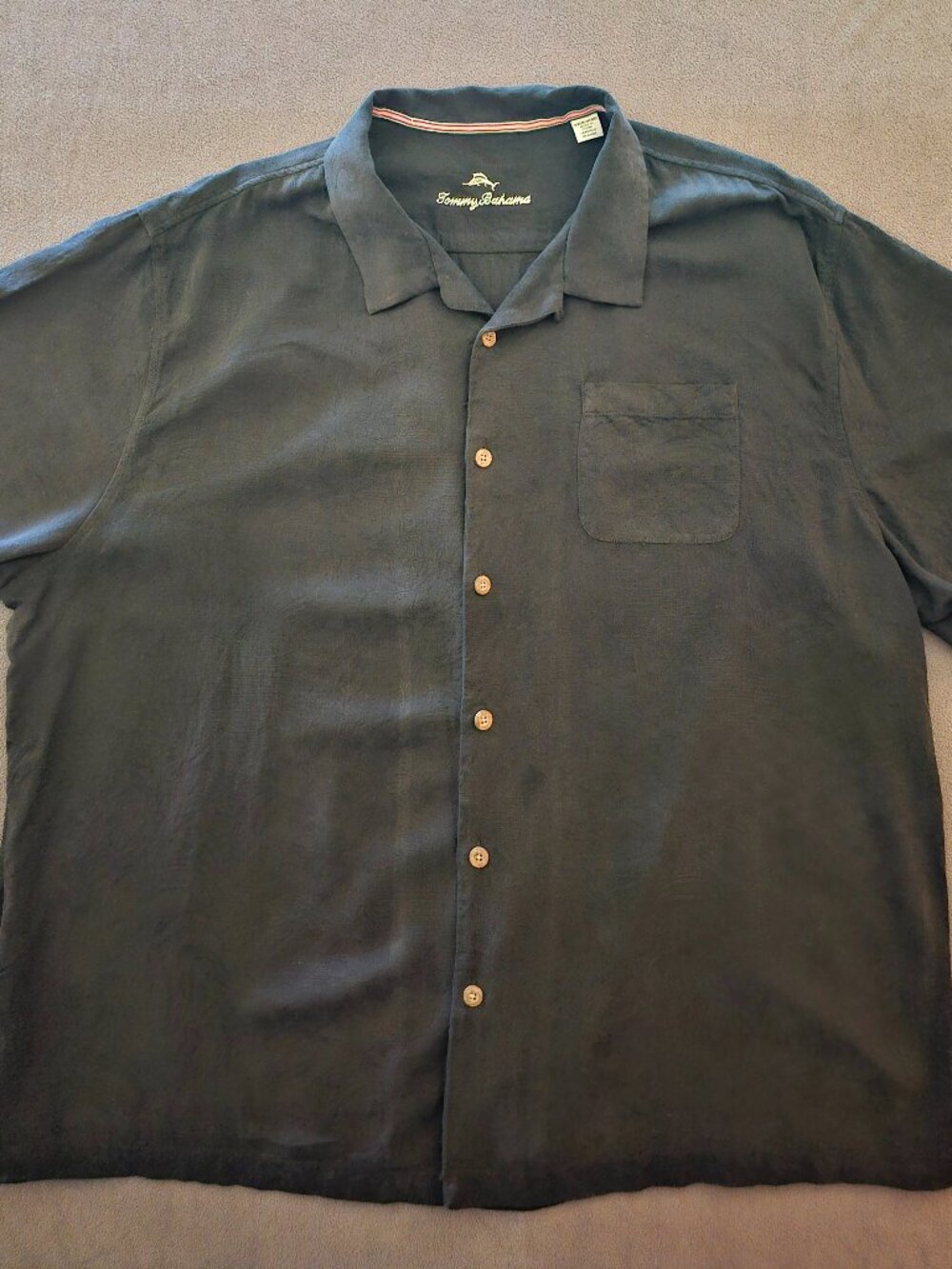 Tommy Bahama Shirt Mens 3XLB Black 100% Silk Jacquard Camp Big Tall Button Up
